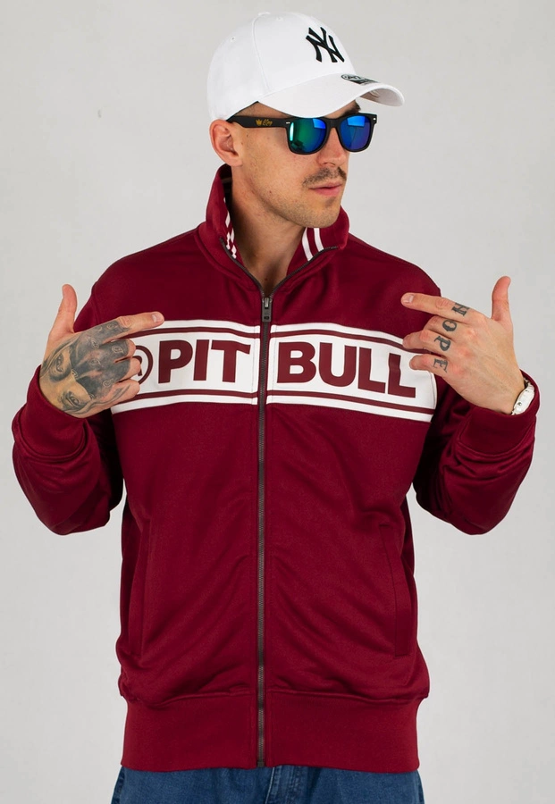 Bluza Pit Bull Oldschool Zip Chest Logo bordowo biała