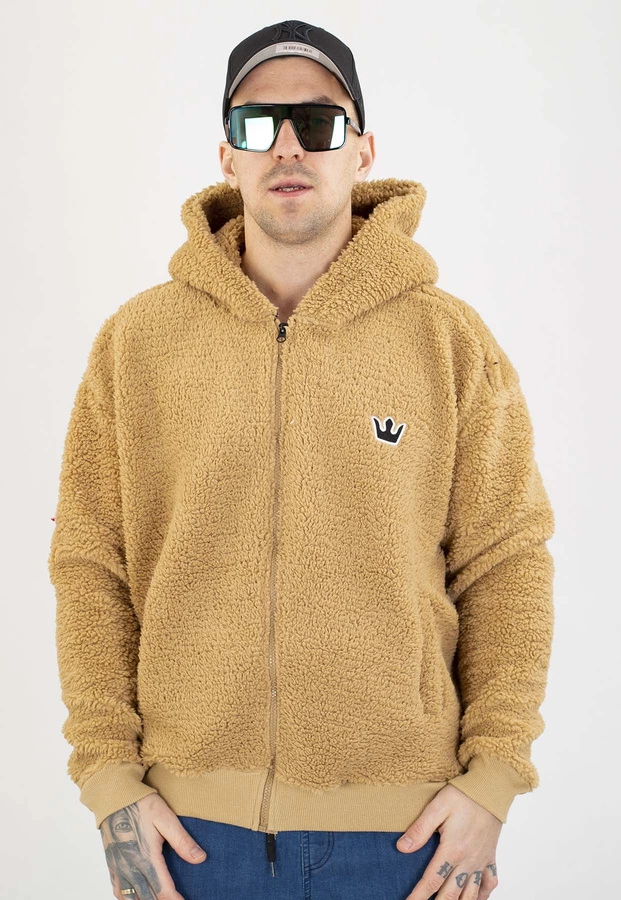 Bluza Jigga Wear Z Kapturem Teddy Simple Crown Oversize Zip mink
