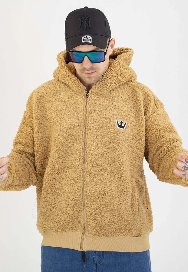 Bluza Jigga Wear Z Kapturem Teddy Simple Crown Oversize Zip mink