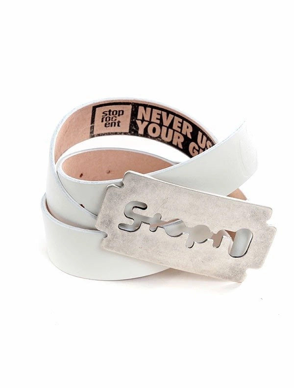 Pasek Stoprocent Razor biało srebrny