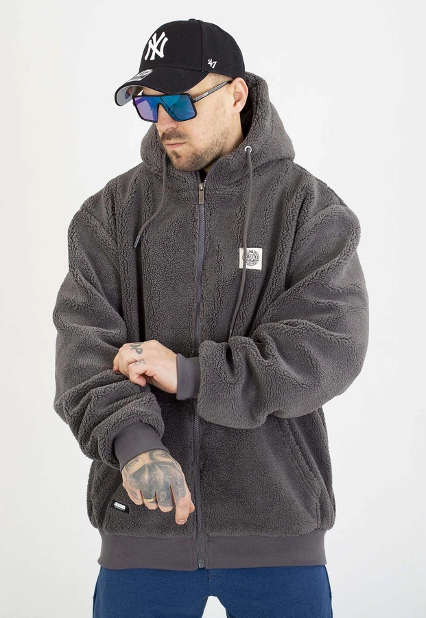 Kurtka Mass Z Kapturem Zimowa ZIP Patch Teddy szara