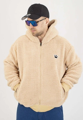 Bluza Jigga Wear Z Kapturem Teddy Simple Crown Oversize Zip beżowa