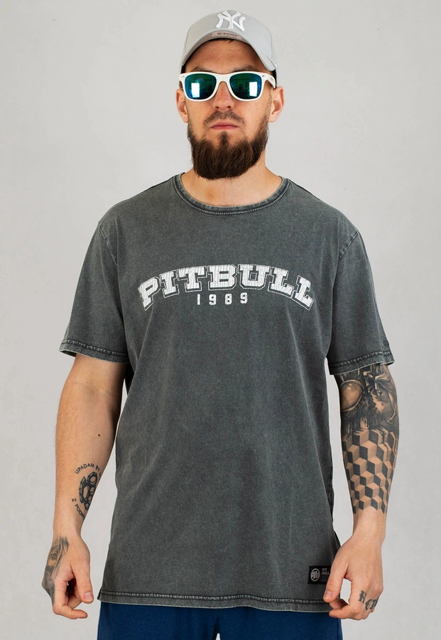 T-shirt Pit Bull Denim Washed Born In 1989 grafitowy