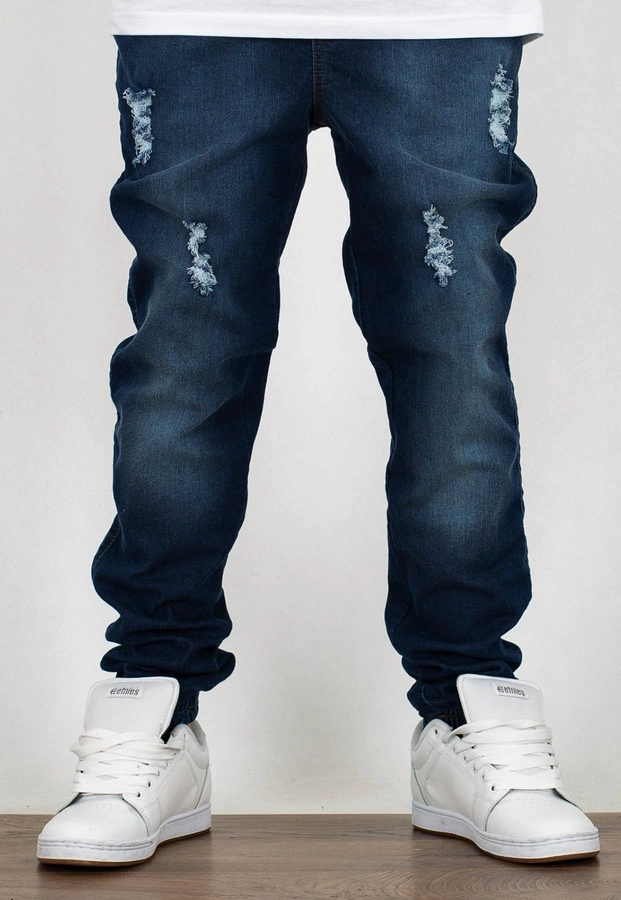 Spodnie Moro Sport Joggery Big Paris White Pocket guma w pasie damage wash jeans