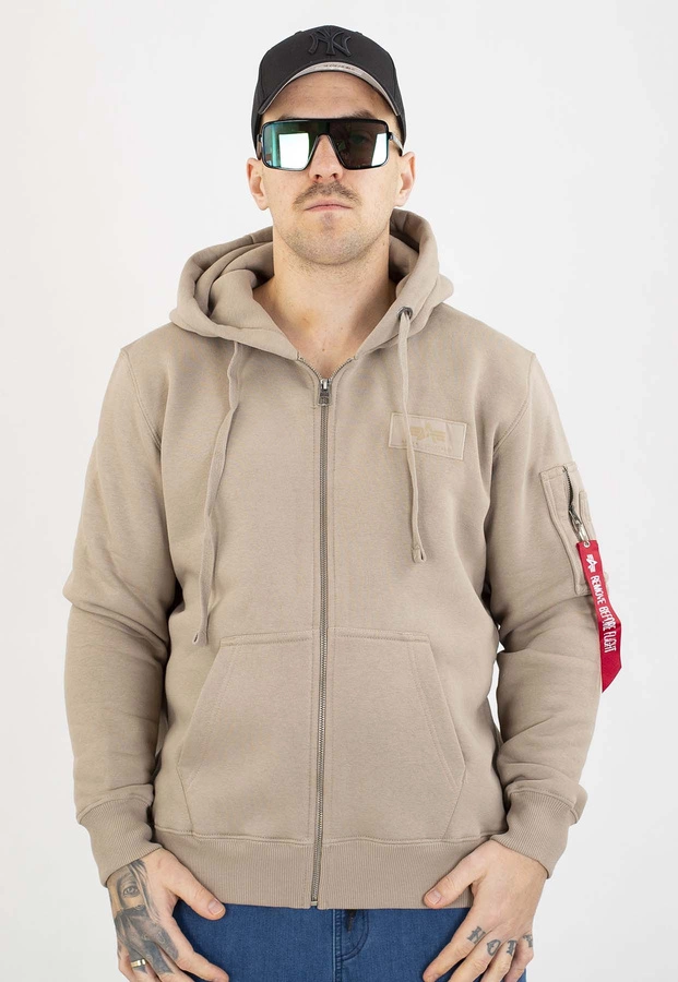 Bluza Alpha Industries ZIP Z Kapturem Back Print 128342 beżowa