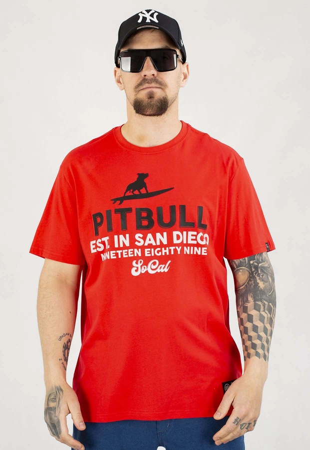 T-shirt Pit Bull Surfing Dog 170 fluo red