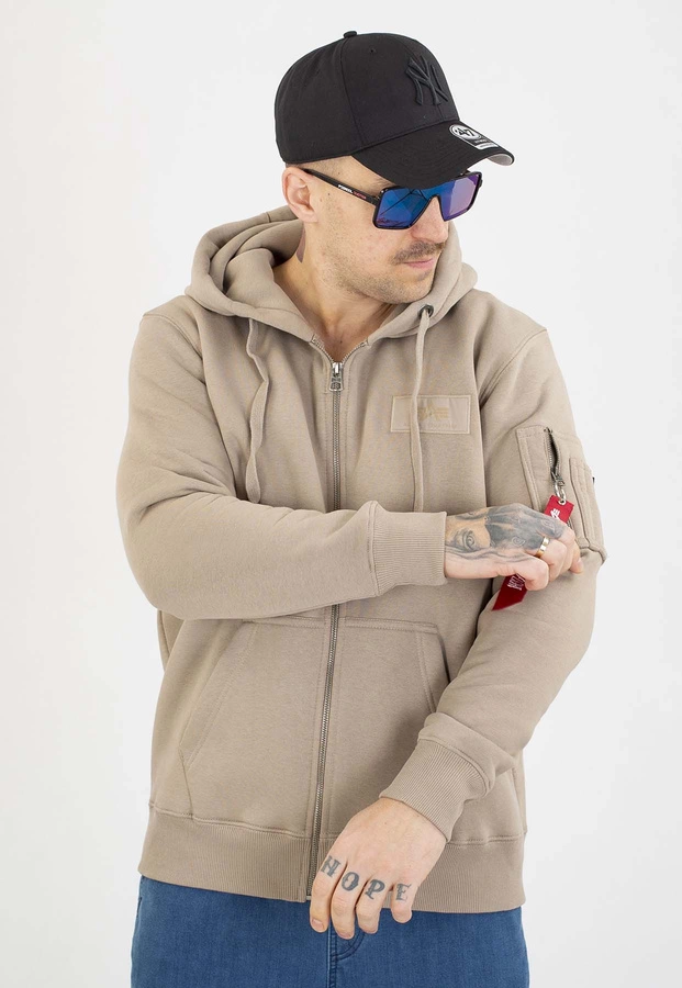 Bluza Alpha Industries ZIP Z Kapturem Back Print 128342 beżowa