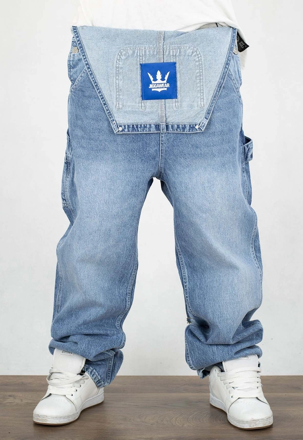 Spodnie Jigga Wear Baggy Jeans Ogrodniczki Logo Dungarees niebieskie 