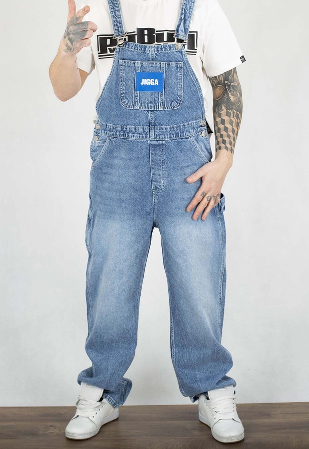 Spodnie Jigga Wear Baggy Jeans Ogrodniczki Logo Dungarees niebieskie 