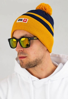 Czapka Zimowa Diil Wywijana Pompon granatowo żółta