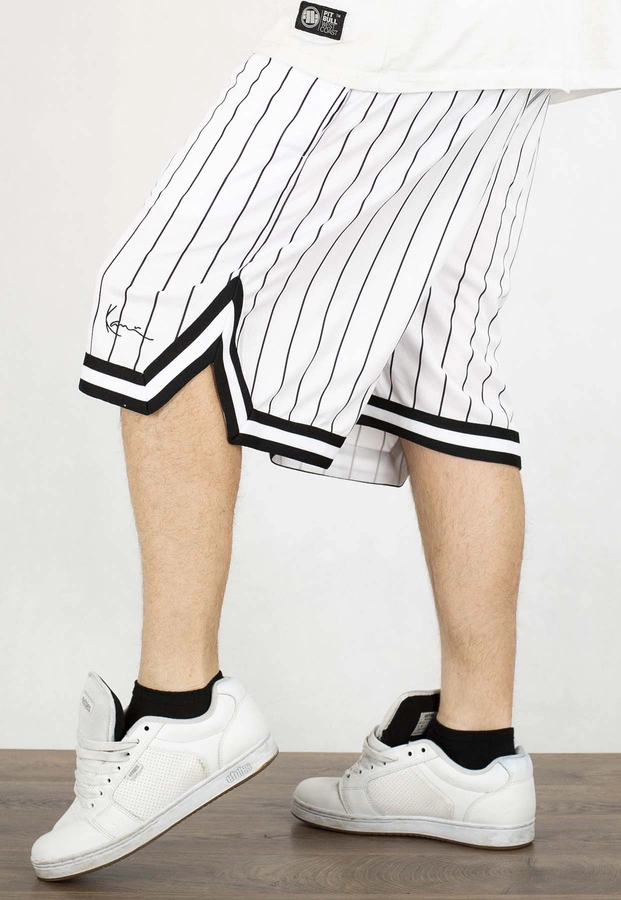 Spodenki Karl Kani Small Signature Pinstripe Mesh 6014921 biało czarne