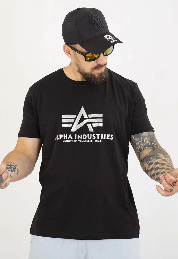 T-shirt Alpha Industries Basic Foil Print 100501FP czarno srebrny