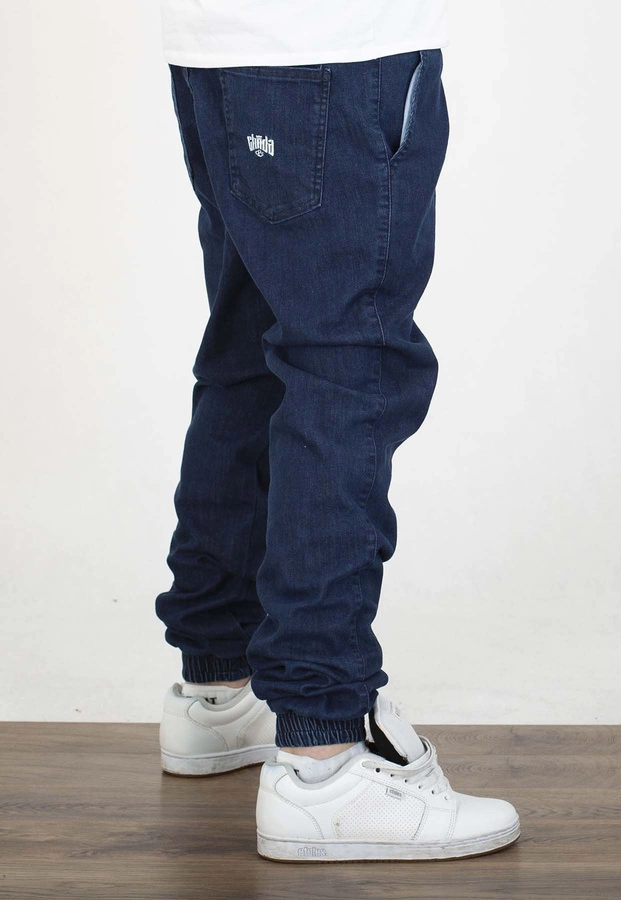 Spodnie Chada Jeans Joggery Kastet Logo ciemno niebieskie