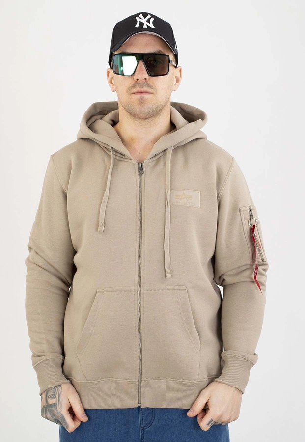 Bluza Alpha Industries ZIP Z Kapturem Back Print 128342 beżowa
