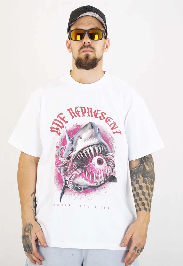 T-shirt Brain Dead Familia Shark biały