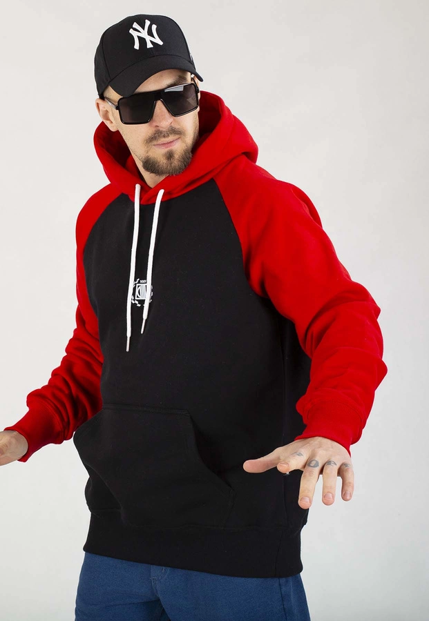 Bluza Diil Z Kapturem Reglan czarno czerwona