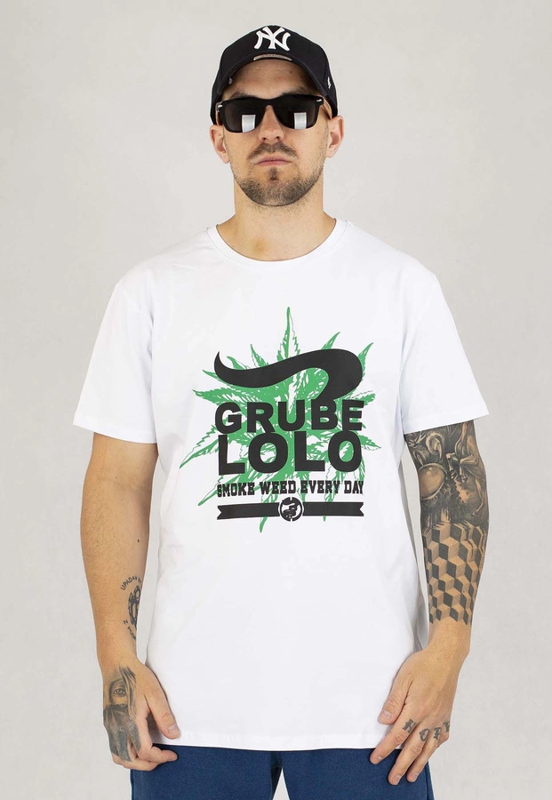 T-shirt Grube Lolo Weed biały