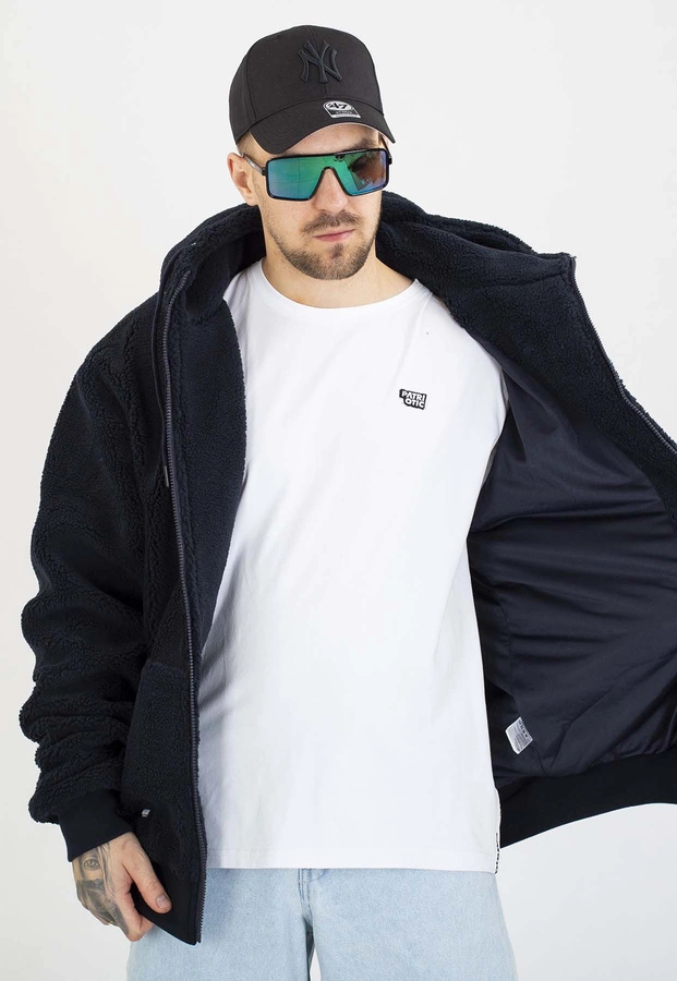 Kurtka Mass Z Kapturem Zimowa ZIP Patch Teddy granatowa