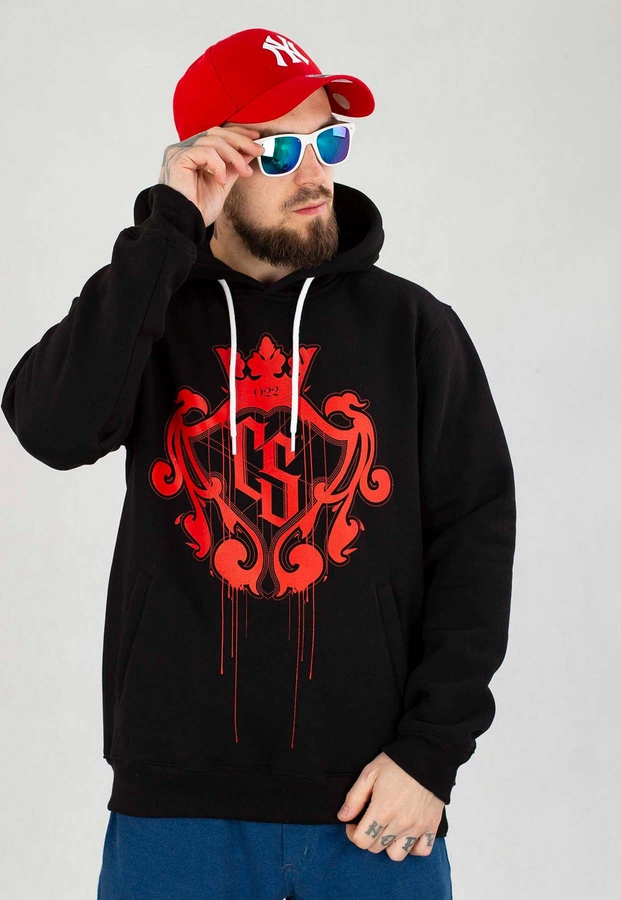 Bluza Ciemna Strefa Z Kapturem Duży Herb czarno czerwona