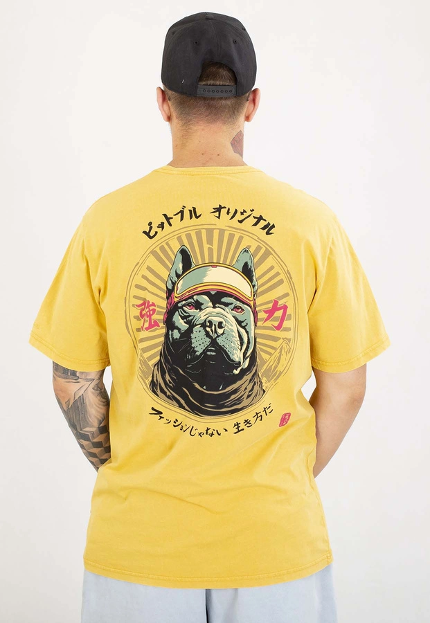 T-shirt Pit Bull Mt.Fuji 190 washed yellow