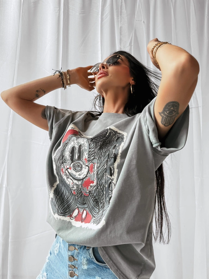 T-Shirt Olavoga Red Miki jasno szary
