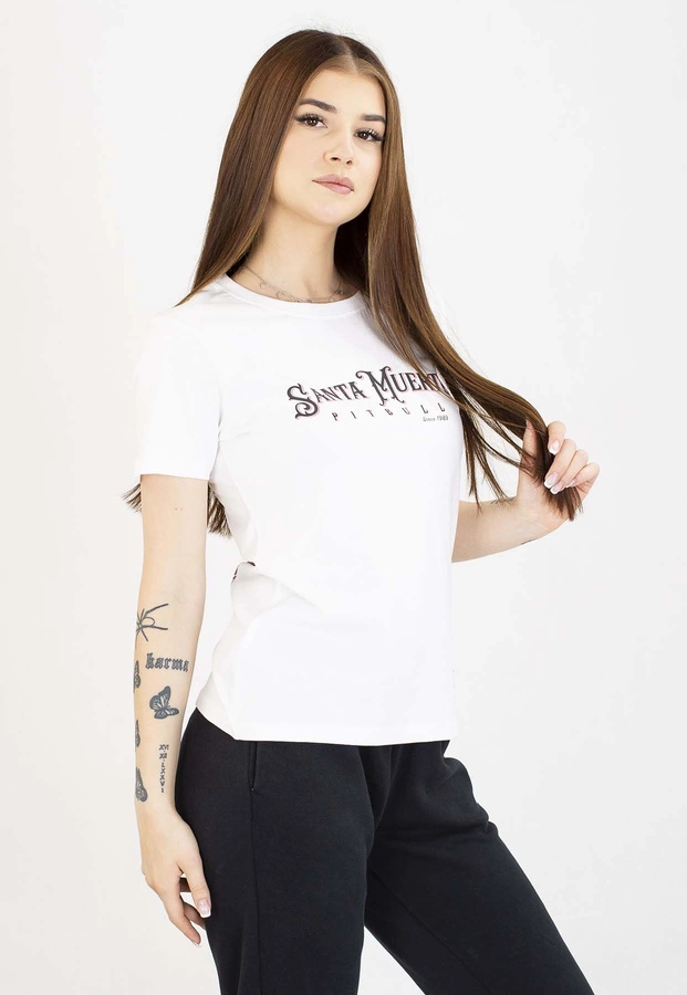 T-Shirt Pit Bull Santa Muerte rose white