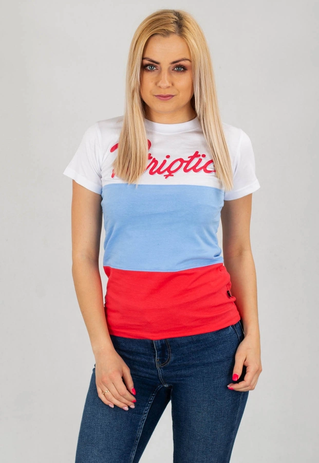 T-shirt Patriotic Strong Mixture biało łososiowo niebieski