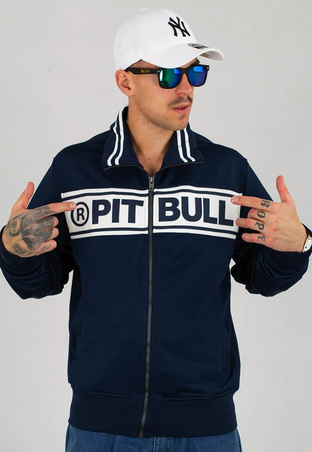 Bluza Pit Bull Oldschool Zip Chest Logo granatowo biała