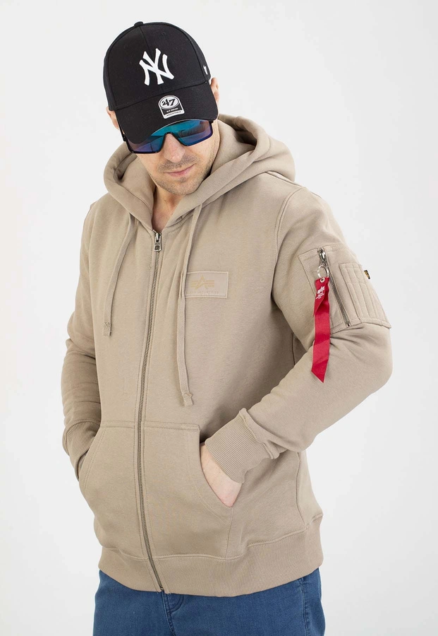 Bluza Alpha Industries ZIP Z Kapturem Back Print 128342 beżowa