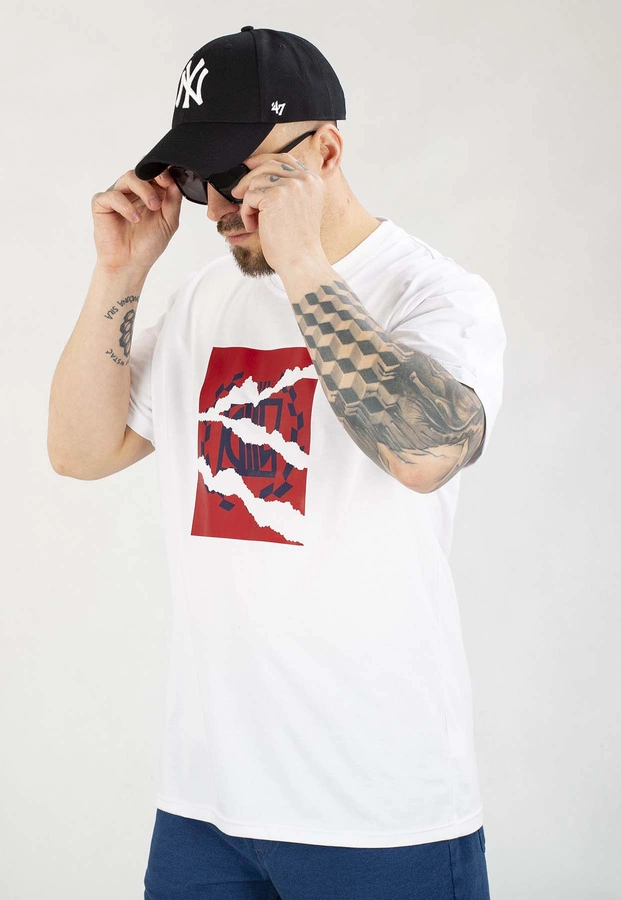 T-shirt Diil Cut Paper biało czerwony