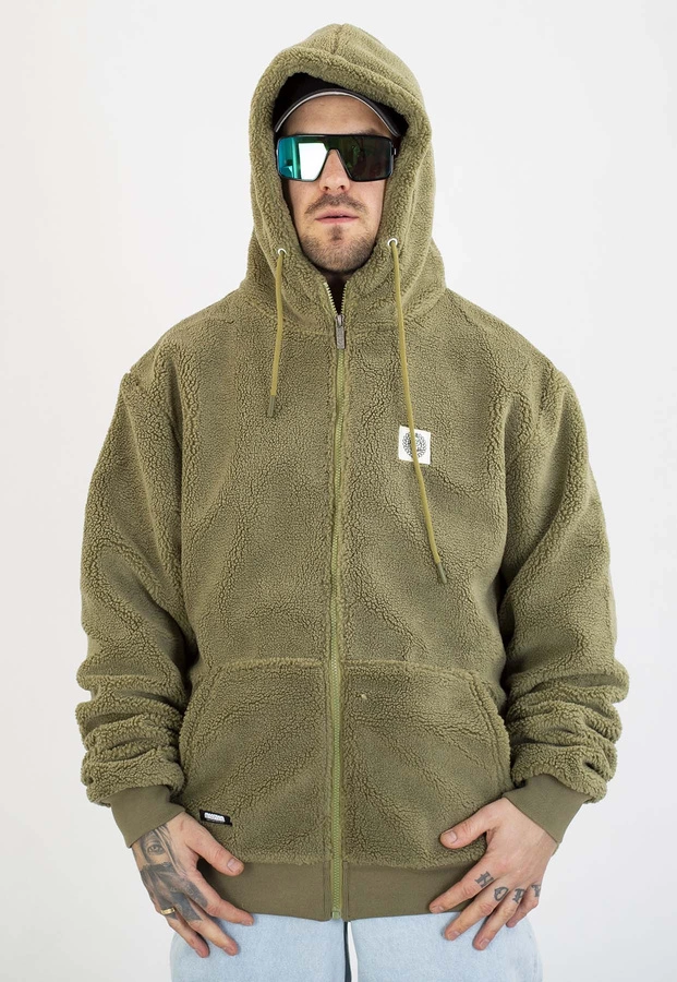 Kurtka Mass Z Kapturem Zimowa ZIP Patch Teddy oliwkowa