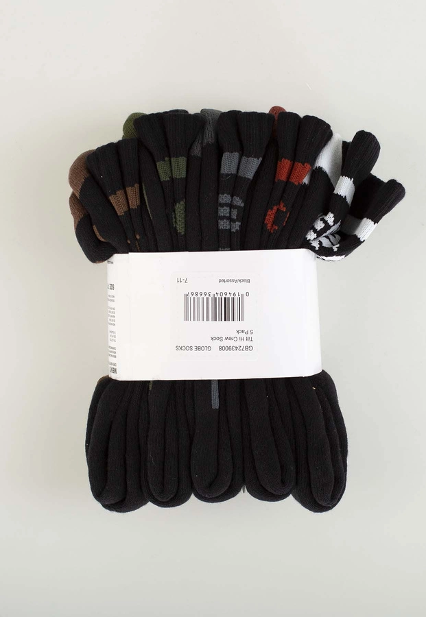 Skiety Globe Tilt Hi Crew 5-Pak Black Assorted
