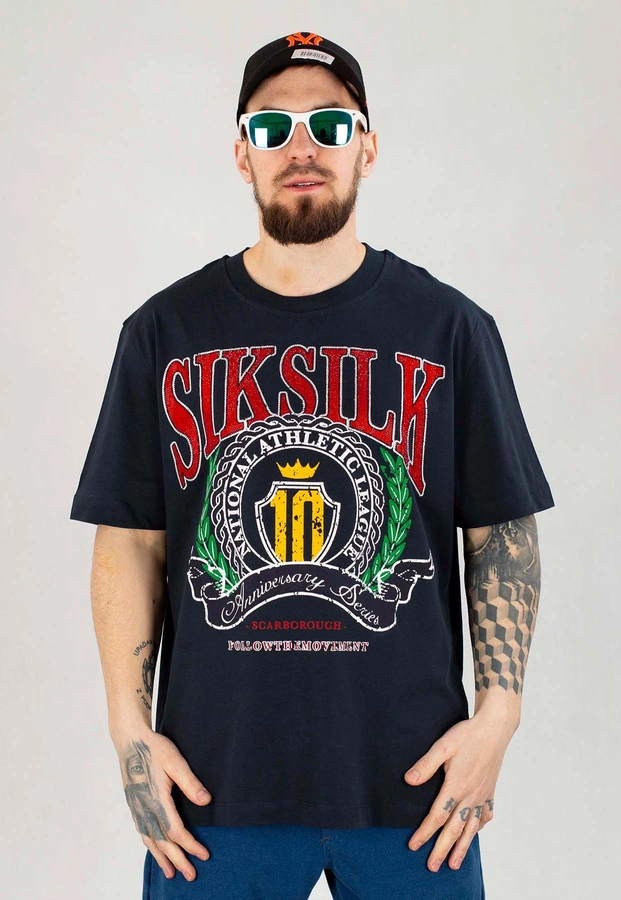 T-shirt SikSilk Varsity Oversized SS-23689 granatowy