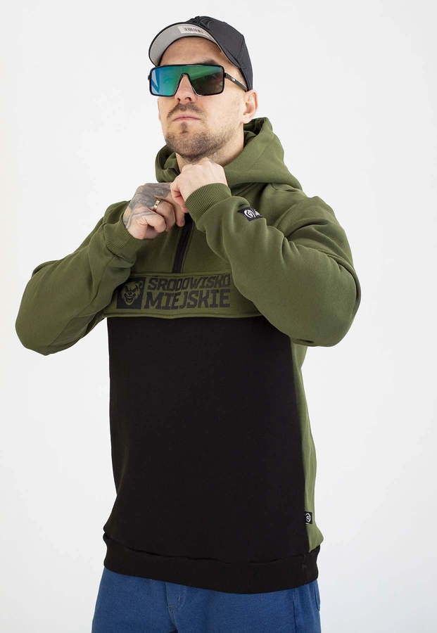 Bluza Środowisko Miejskie Z Kapturem Essential Bear khaki czarna