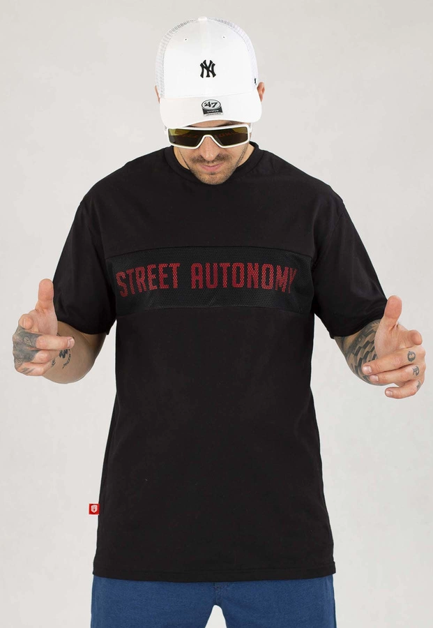 T-shirt Street Autonomy Com czarno czerwony