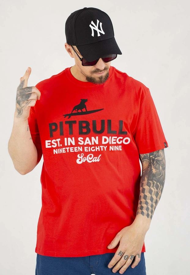 T-shirt Pit Bull Surfing Dog 170 fluo red