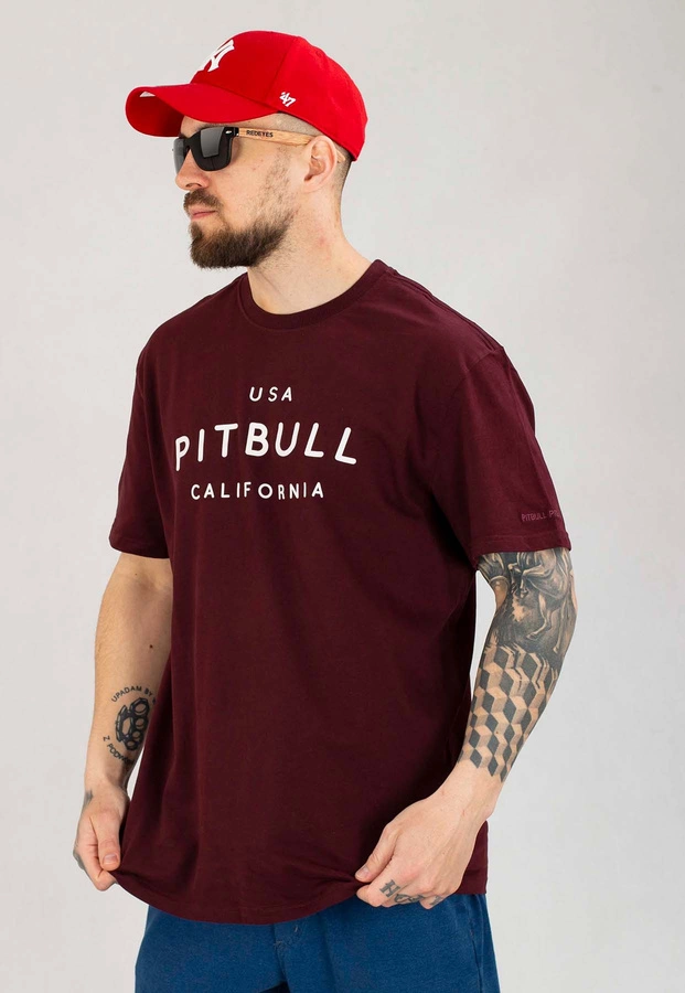 T-shirt Pit Bull Garment Washed USA Cal bordowy