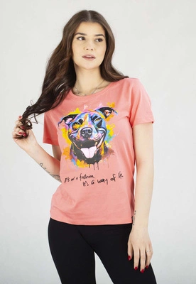 T-Shirt Pit Bull Slim Fit Watercolor koralowy