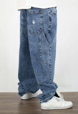 Spodnie Jigga Wear Super Baggy Jeans Cargo Wear Crown niebieskie