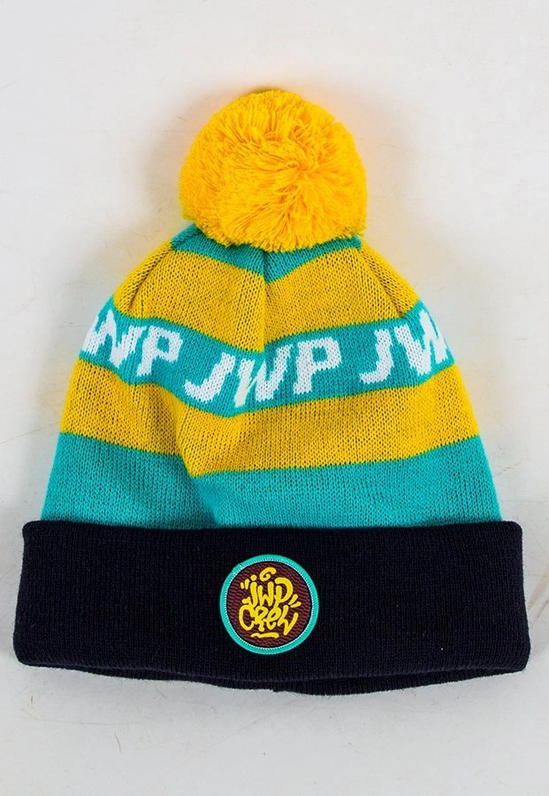 Czapka JWP Stripes Pompon granatowo niebiesko żółta
