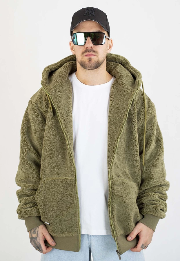 Kurtka Mass Z Kapturem Zimowa ZIP Patch Teddy oliwkowa