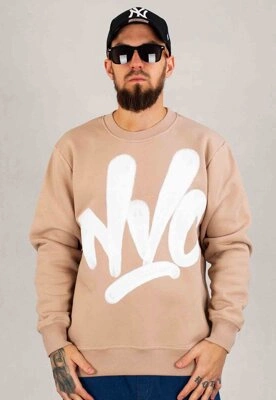 Bluza Nice View Brand Bez Kaptura Big Front biały beżowa