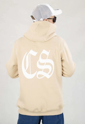 Bluza Ciemna Strefa Z Kapturem CS Gotyk Duże Logo Back beżowo biała