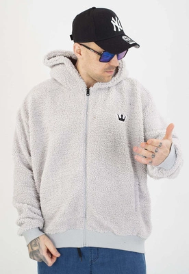 Bluza Jigga Wear Z Kapturem Teddy Simple Crown Oversize Zip szara