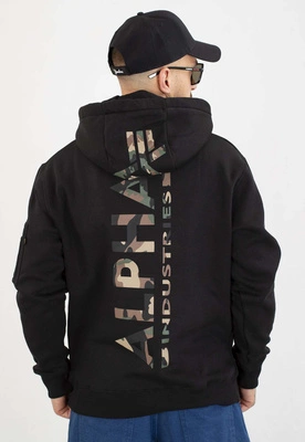 Bluza Alpha Industries Z Kapturem Back Print Camo 178318CP czarna camo