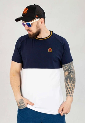 T-shirt SikSilk Cut&Sew Muscle Fit SS-22591 granatowo biały