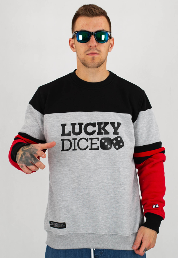 Bluza Lucky Dice College LD szaro czerwona