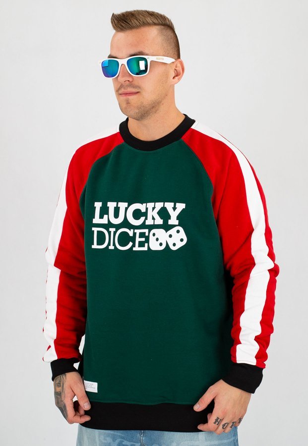 Bluza Lucky Dice Logo Reglan Stripes zielono czerwona