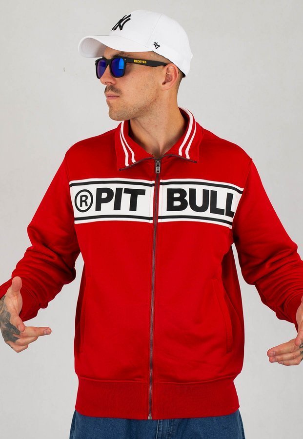 Bluza Pit Bull Oldschool Zip Chest Logo czerwono biała