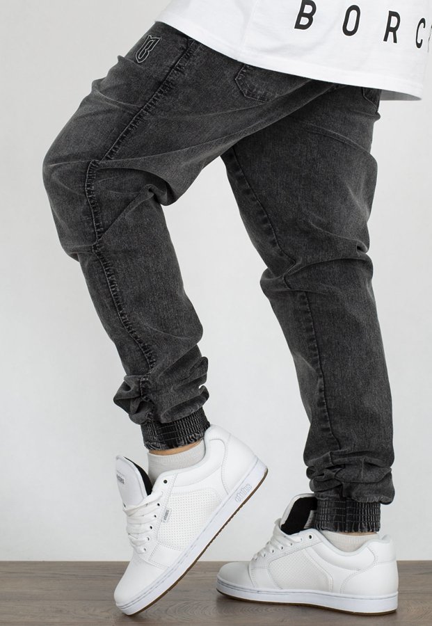 Spodnie B.O.R. Biuro Ochrony Rapu Jogger Fit Guma Strecz Classic BORCrew Outline szary jeans